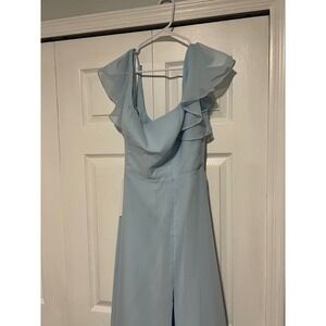Azazie‎ Bridesmaid Dress Ruffle Sleeves Formal Gown Maxi Sky Blue Custom Size